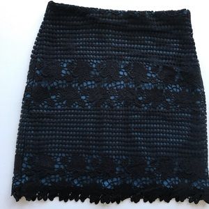 Loft NWT Black Lace Pencil Skirt w/ Blue Underlay